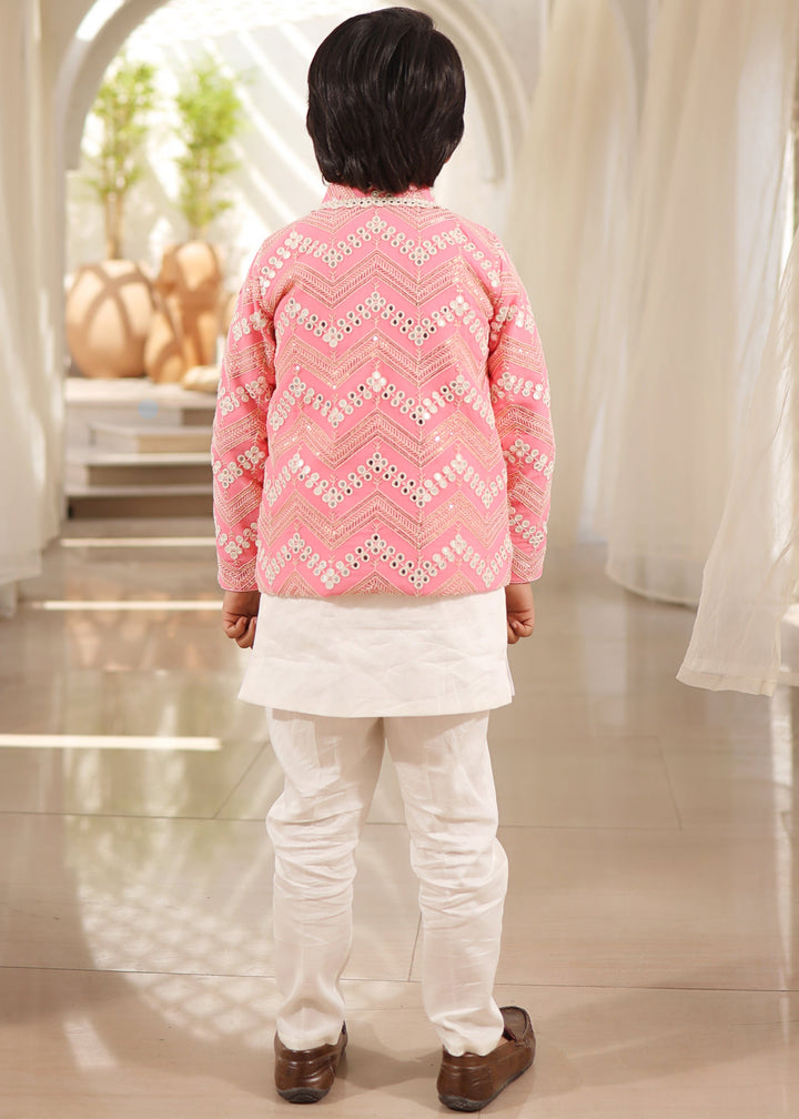 Pink Mirror Embroidered Kurta Pant with jacket set