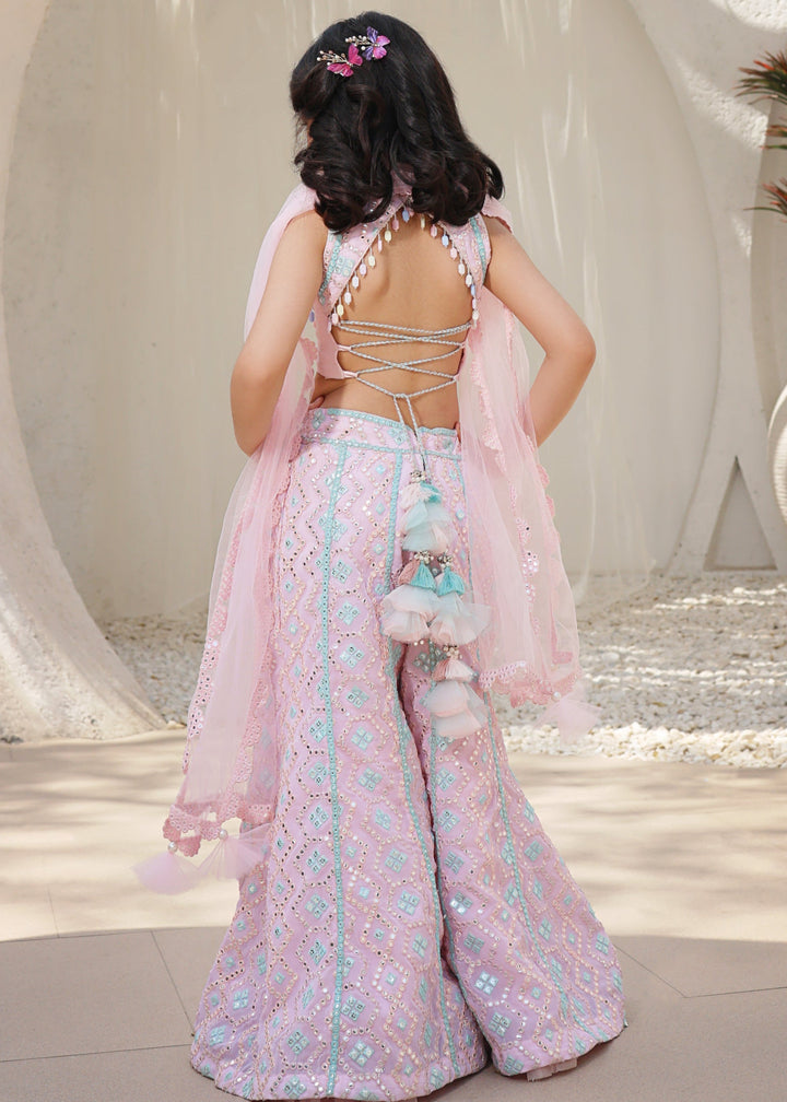 Baby Pink Georgette Embroidered Top with Palazzo Set
