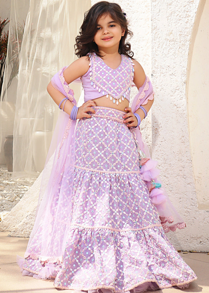 Lilac Embroidered Lehenga Choli with Dupatta Set