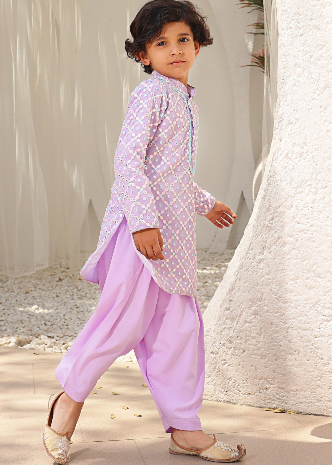 Lilac Embroidered Kurta with Salwar Set