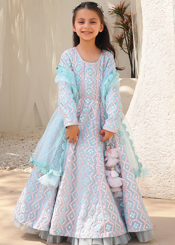 Blue Mirror Embroidered Georgette Anarkali Suit with Dupatta Set