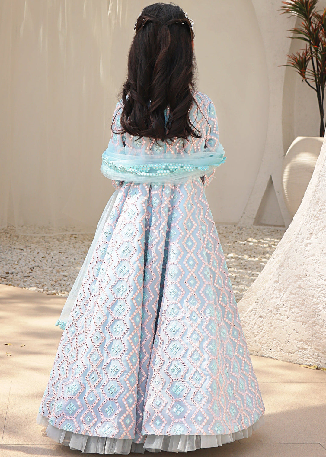 Blue Mirror Embroidered Georgette Anarkali Suit with Dupatta Set