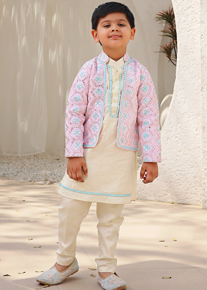 Baby Pink Embroidered Kurta Pant with jacket set