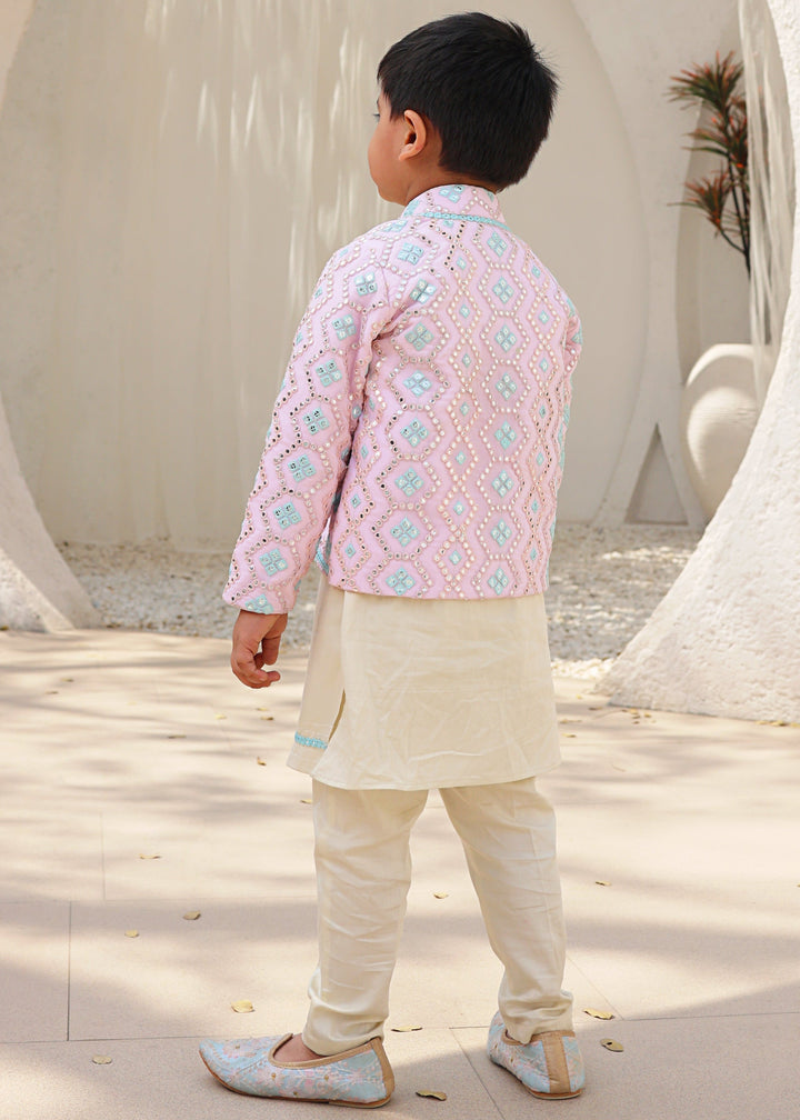 Baby Pink Embroidered Kurta Pant with jacket set