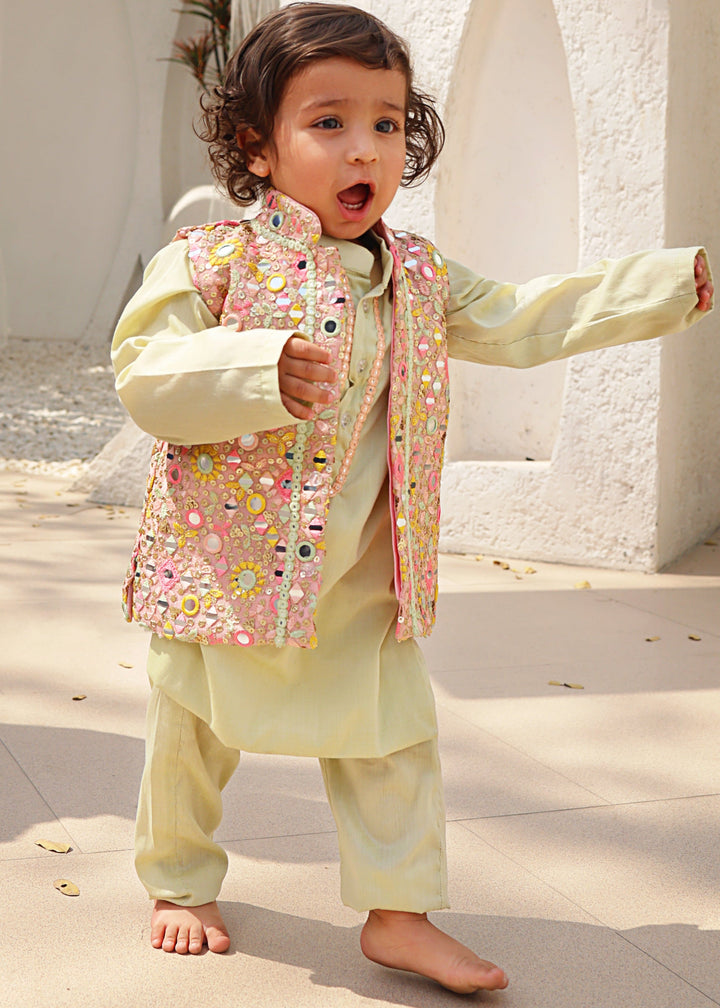 Pista Green Embroidered Kurta Pant with jacket set