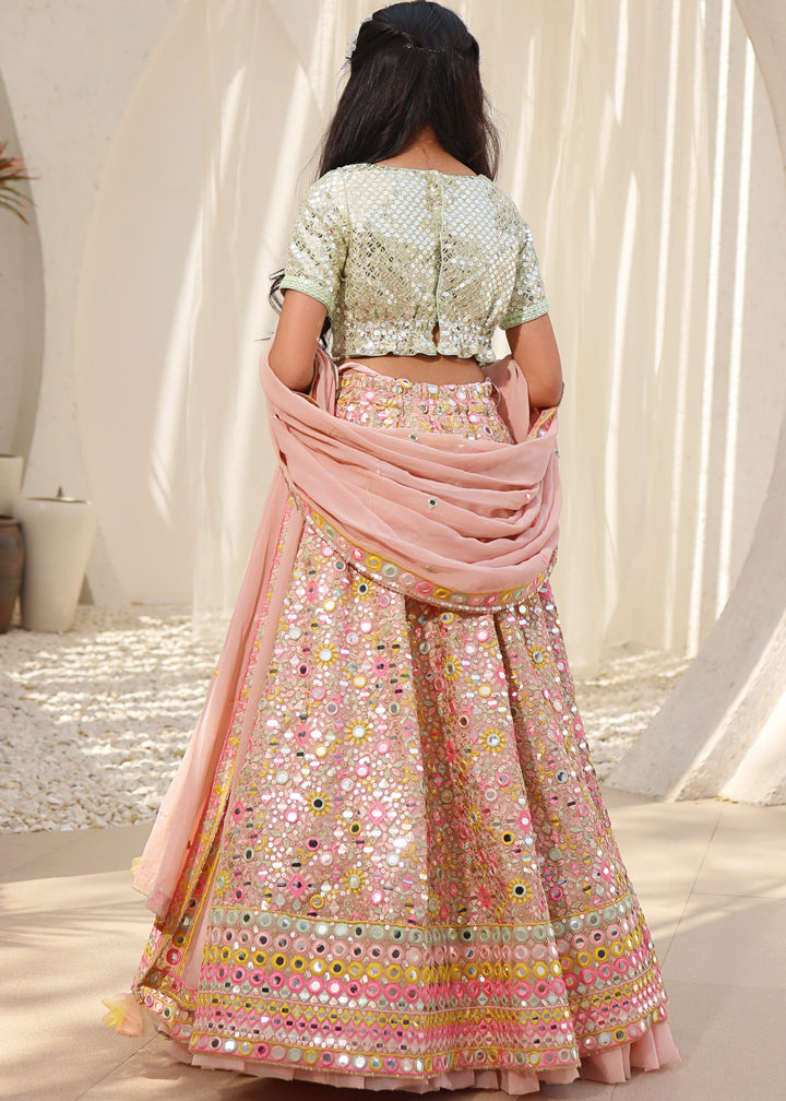 Peach Embroidered Georgette Lehenga Choli with Dupatta Set