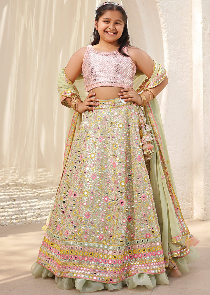 Green Georgette Embroidered Lehenga Choli with Dupatta Set