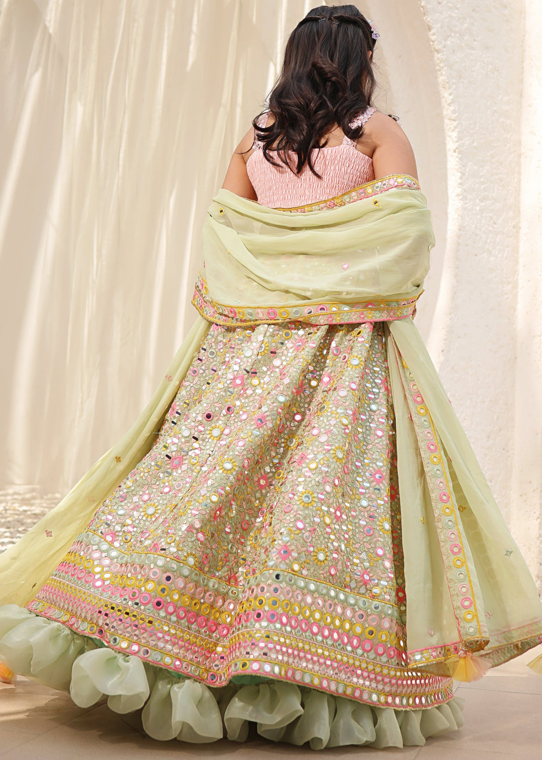 Green Georgette Embroidered Lehenga Choli with Dupatta Set