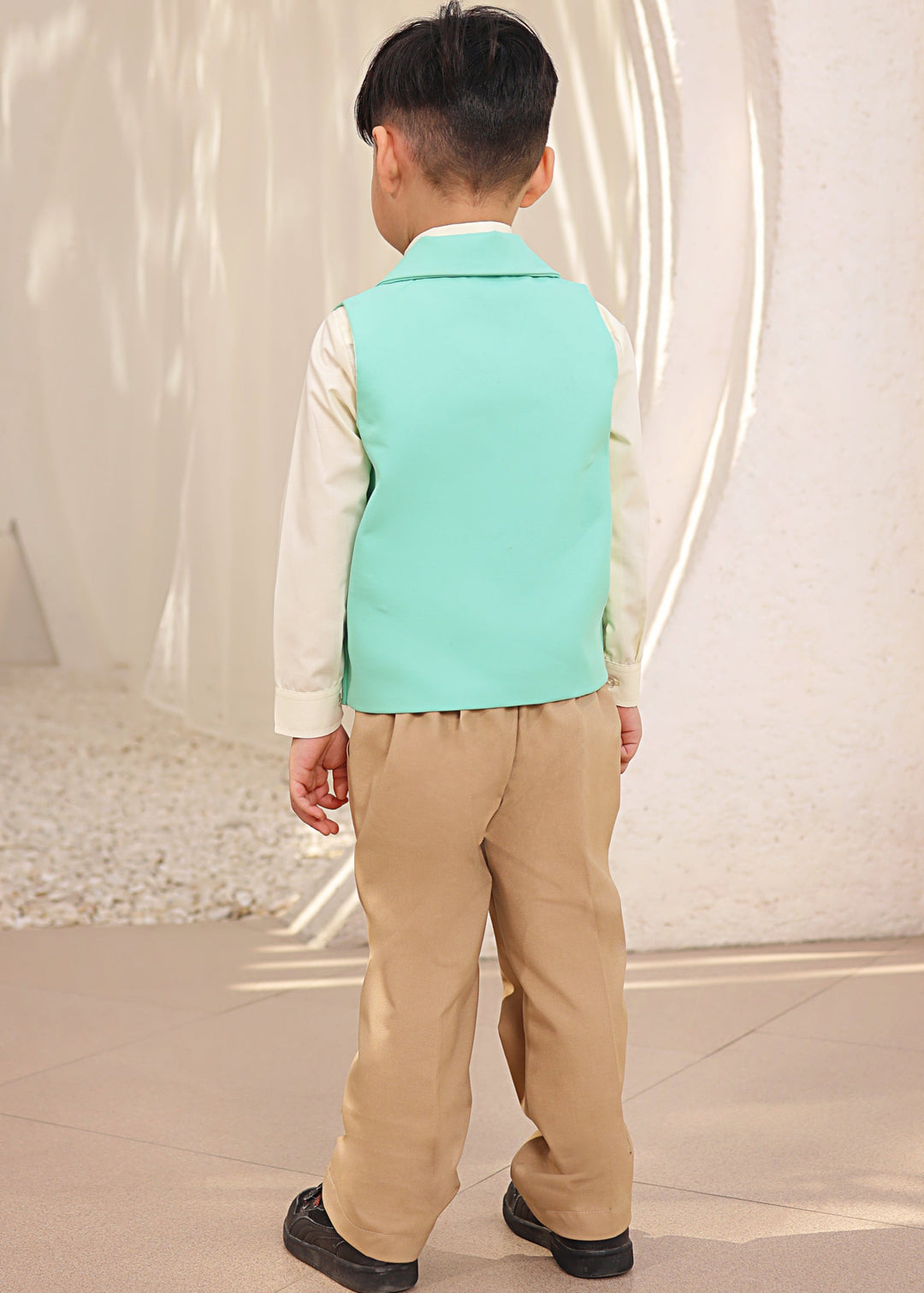 Green Owl Motifs Waist Coat With Shirt And Pant Set