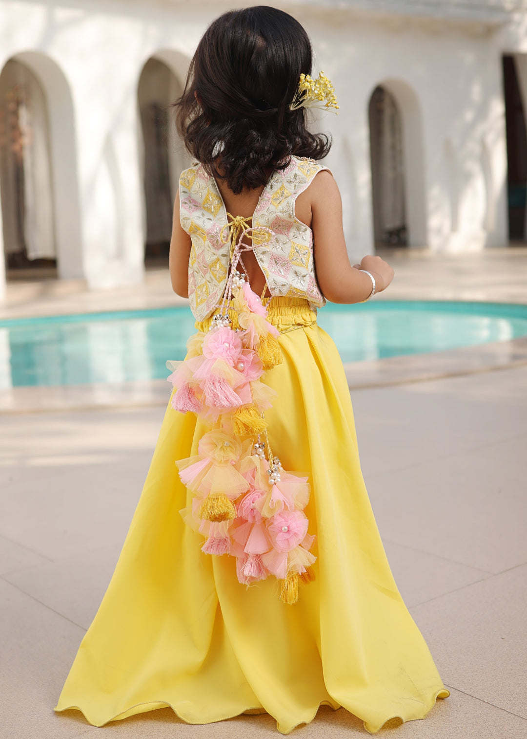 Pista Green Cotton Embroidered Top with Palazzo Set