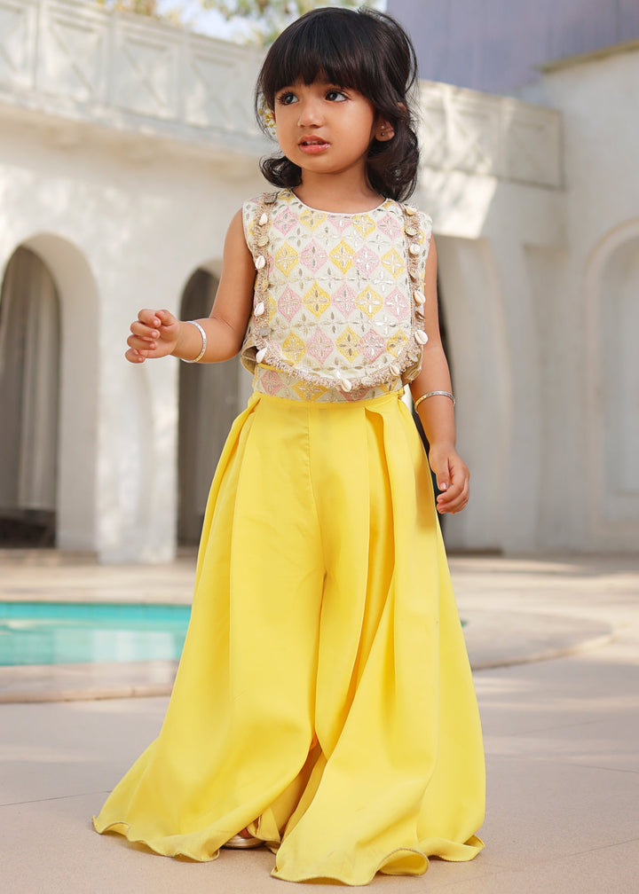 Pista Green Cotton Embroidered Top with Palazzo Set