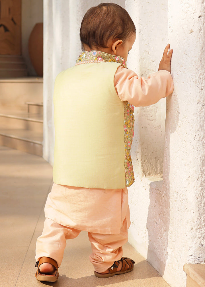 Peach Embroidered Kurta Pant with jacket set