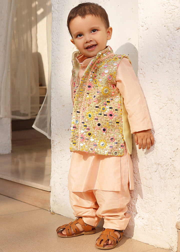Peach Embroidered Kurta Pant with jacket set
