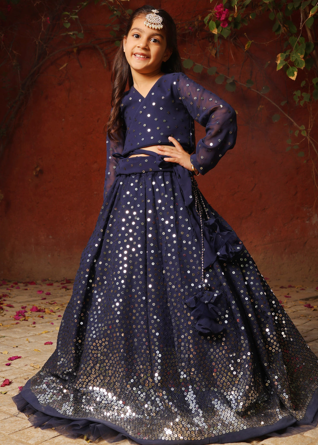 Blue Embroidered Georgette Lehenga Choli Set