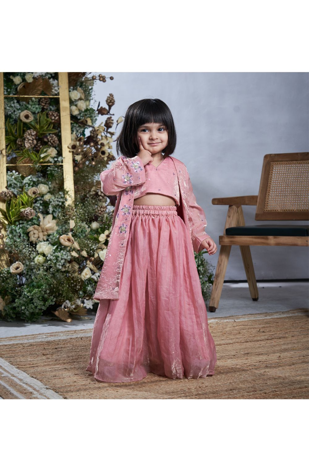 Baby Pink Hand Embroidered Butterfly Motifs Lehenga With Jacket Set Stylemylo