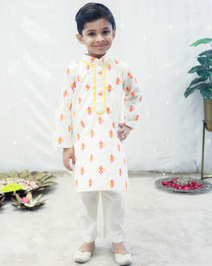 Off-white Phulkari Kurta With Pant Set