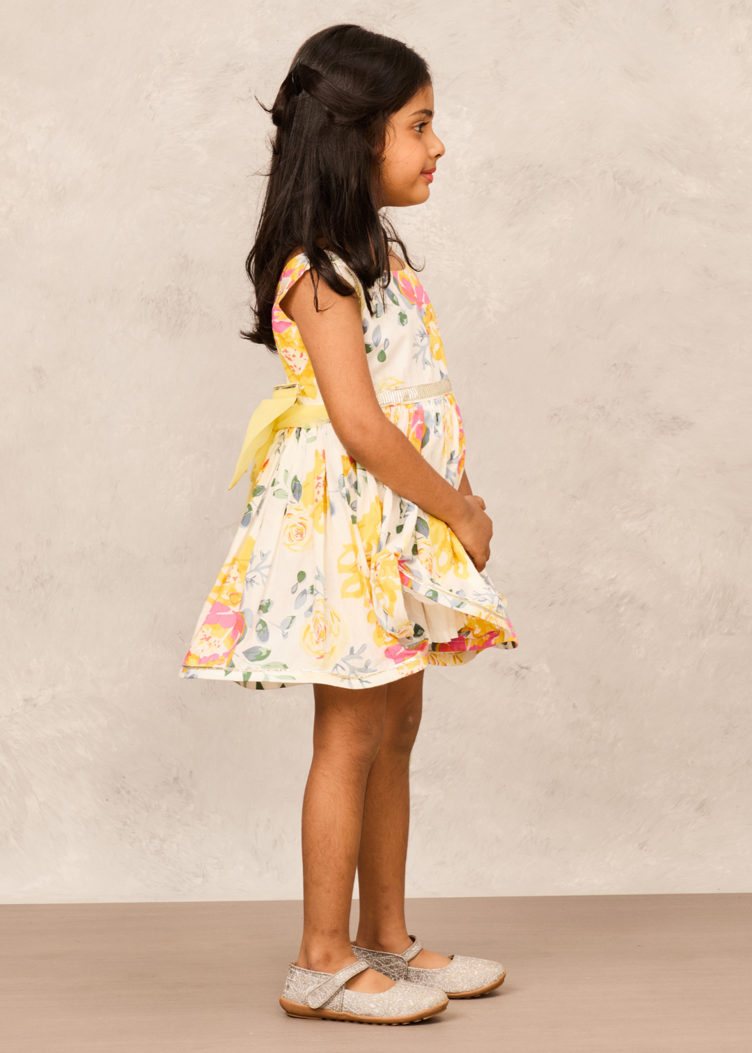 Yellow Cotton Gota Lace Detailing Sleeveless Dress