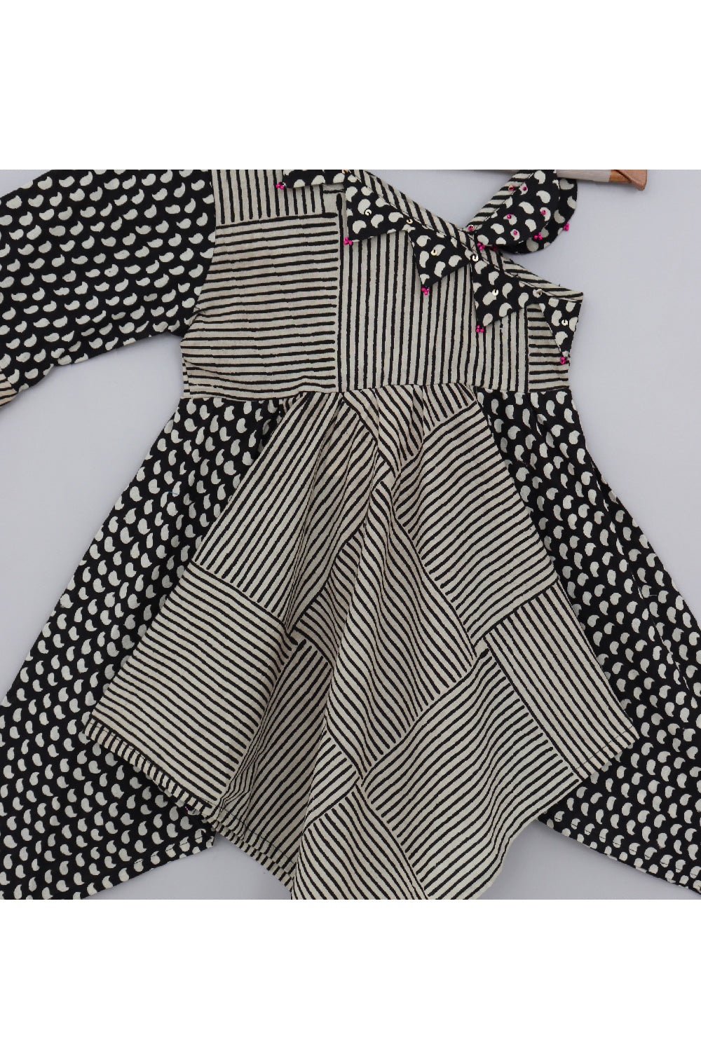 Black And Beige Hand Block Printed Pure Cotton Dress