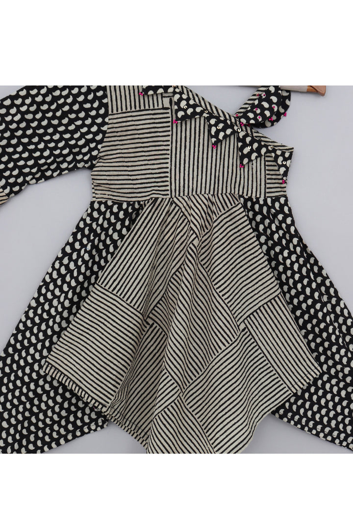 Black And Beige Hand Block Printed Pure Cotton Dress