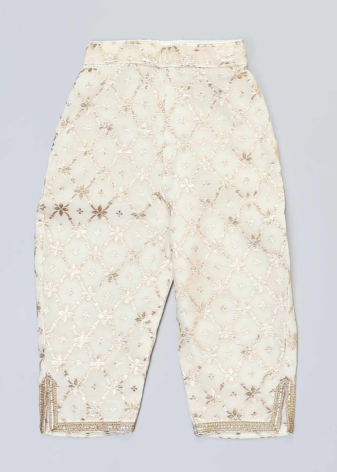 Off White Velvet Kurta With Chanderi Panel Set