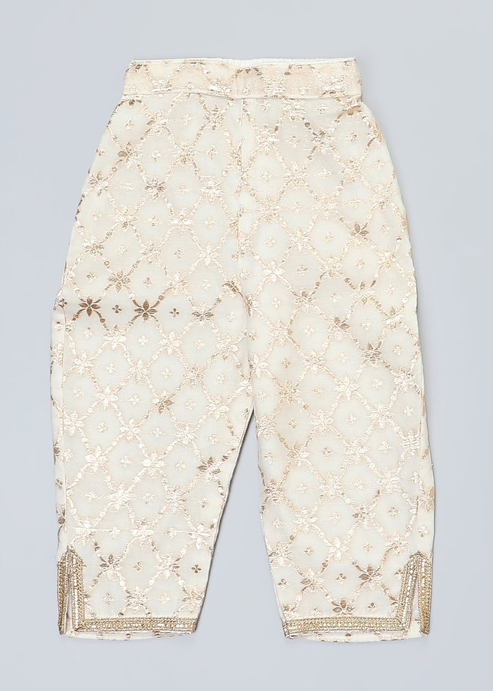 Off White Velvet Kurta With Chanderi Panel Set