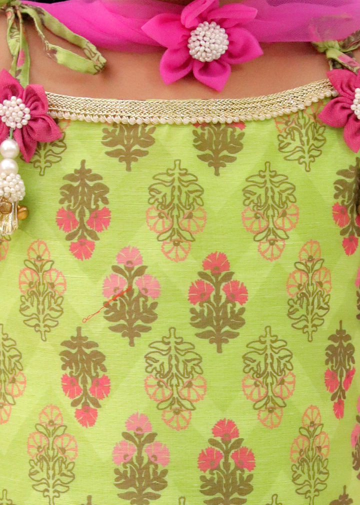 Green Abstract Printed Kurta Sharara With Dupatta Set