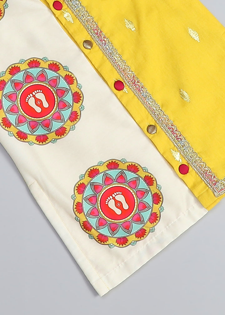 Yellow Cotton Laxmi Feet Kurta With Pyjama Set