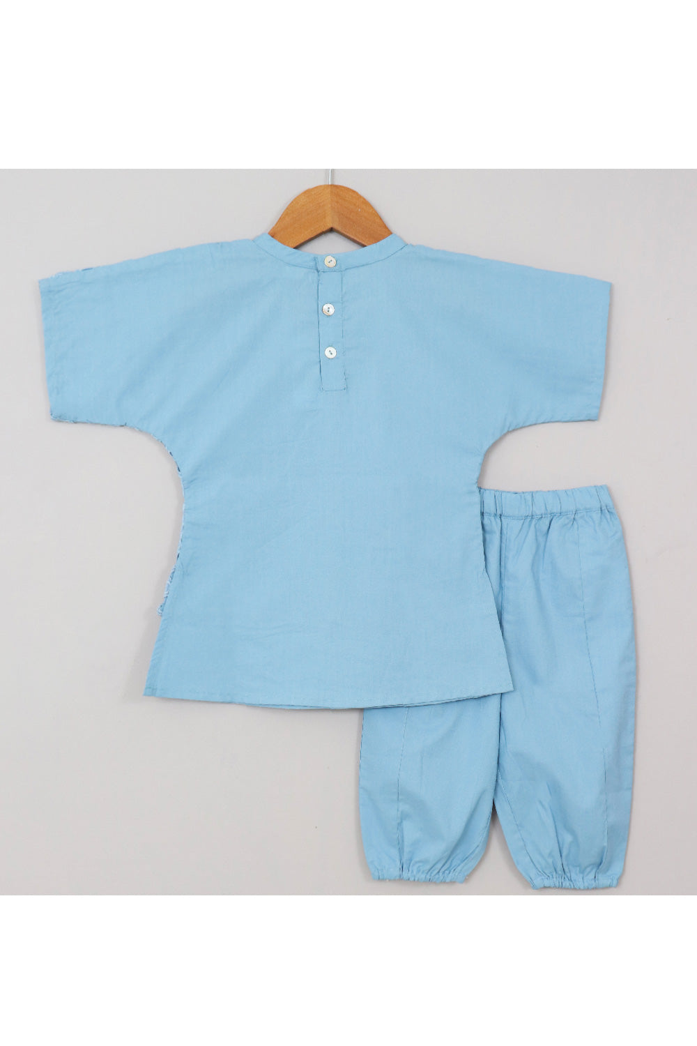 Blue Cotton Short Sleeves Top With Jogger Set