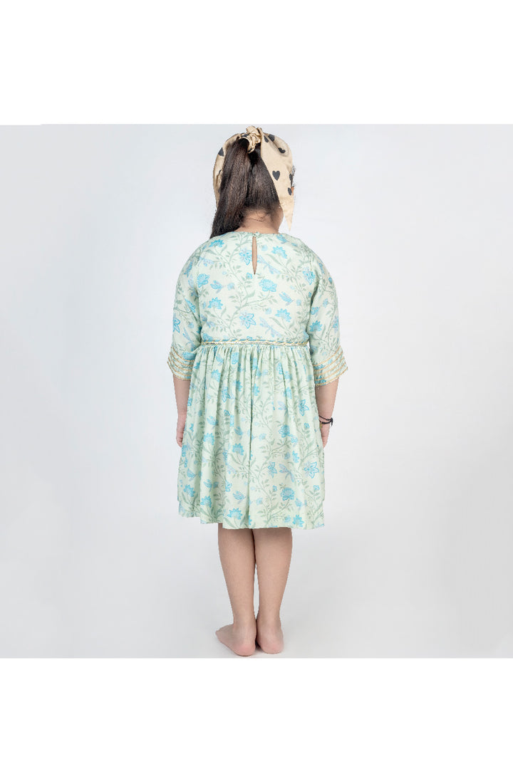 Green Floral Printed Muslin Dress