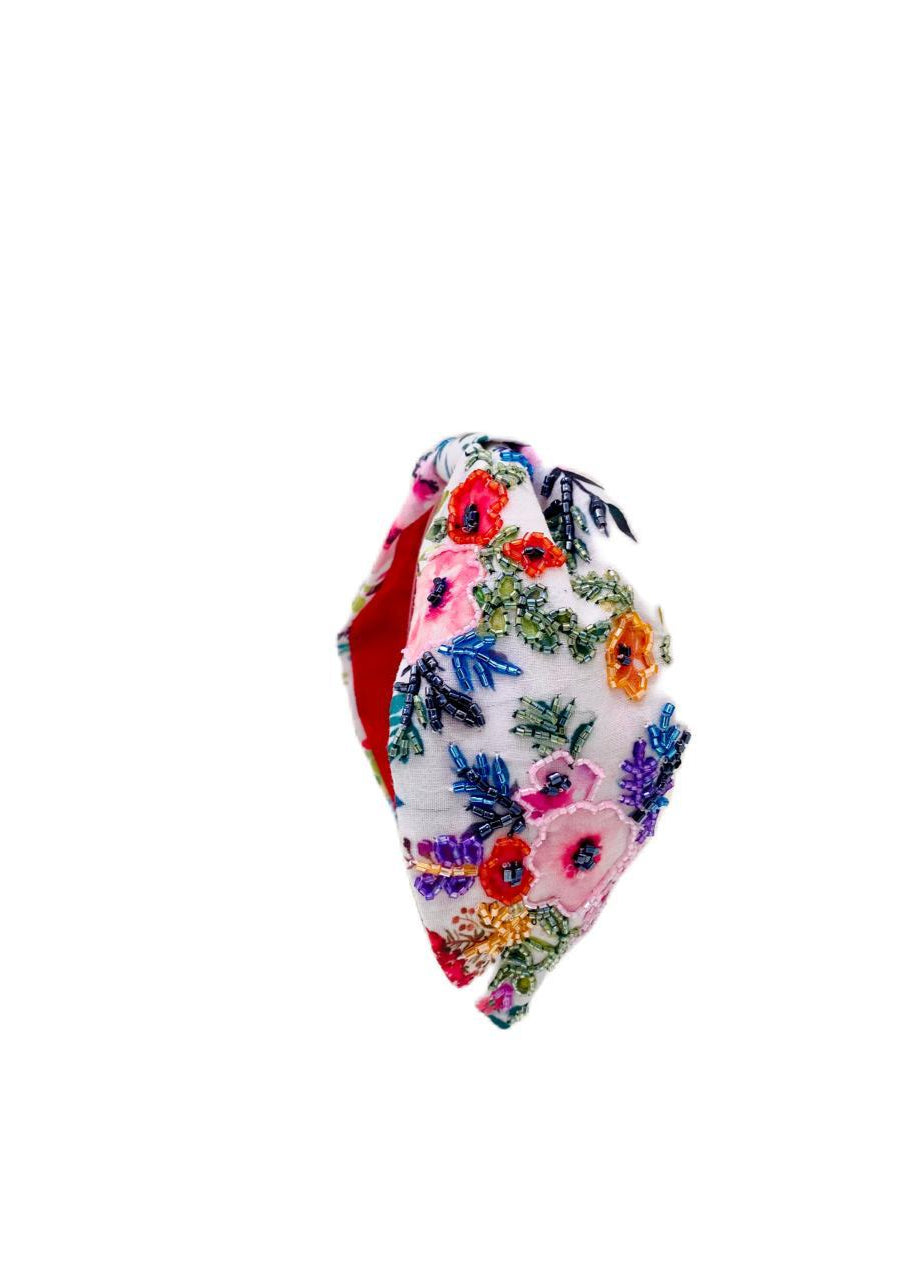 White Floral Handmade Embroidered Hairband