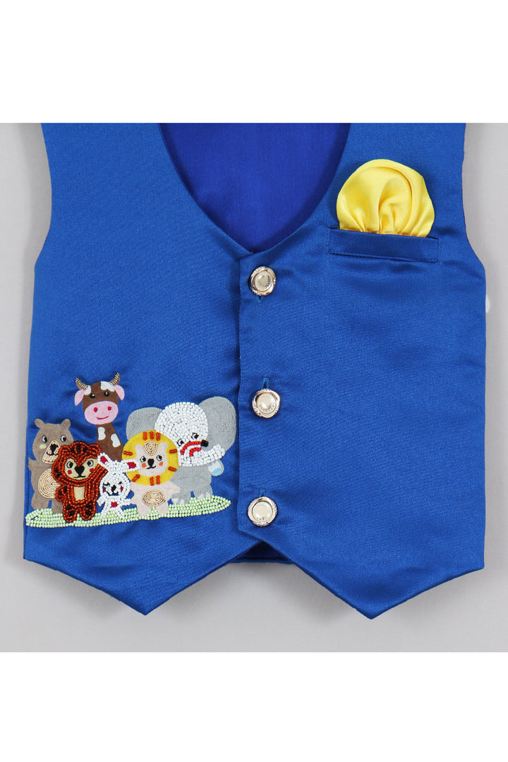 Blue Animals Embroidered Waistcoat