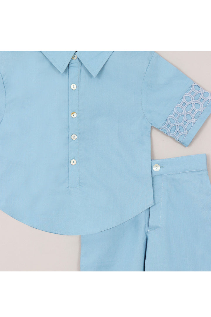 Blue Cotton Shirt With Pant Set
