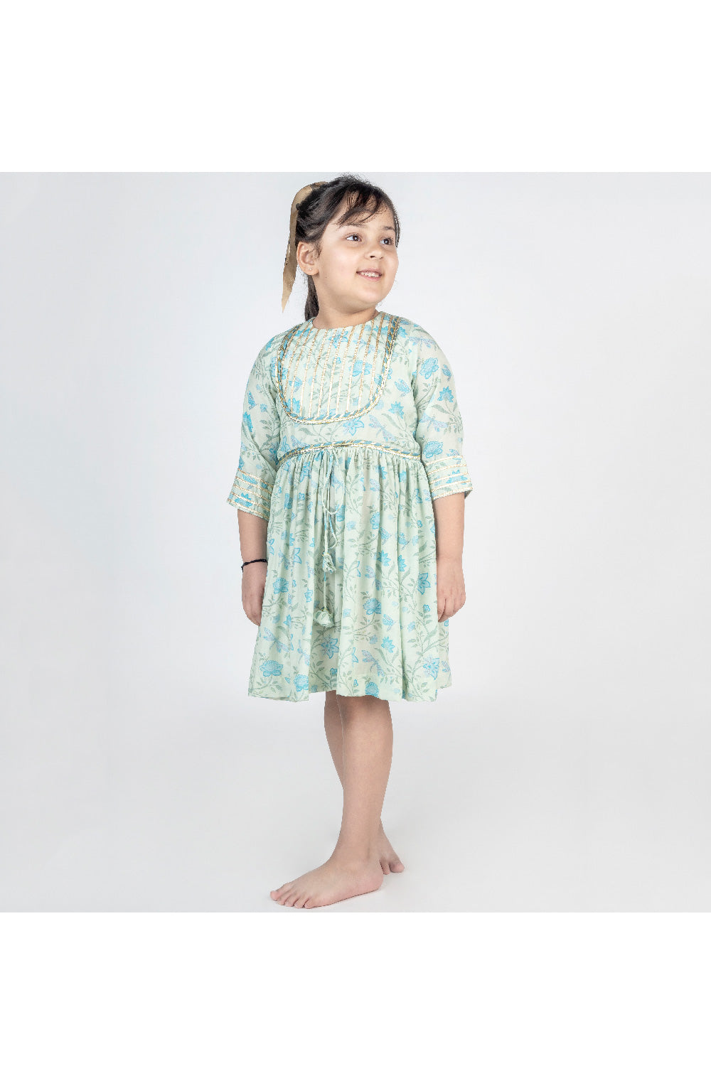 Green Floral Printed Muslin Dress