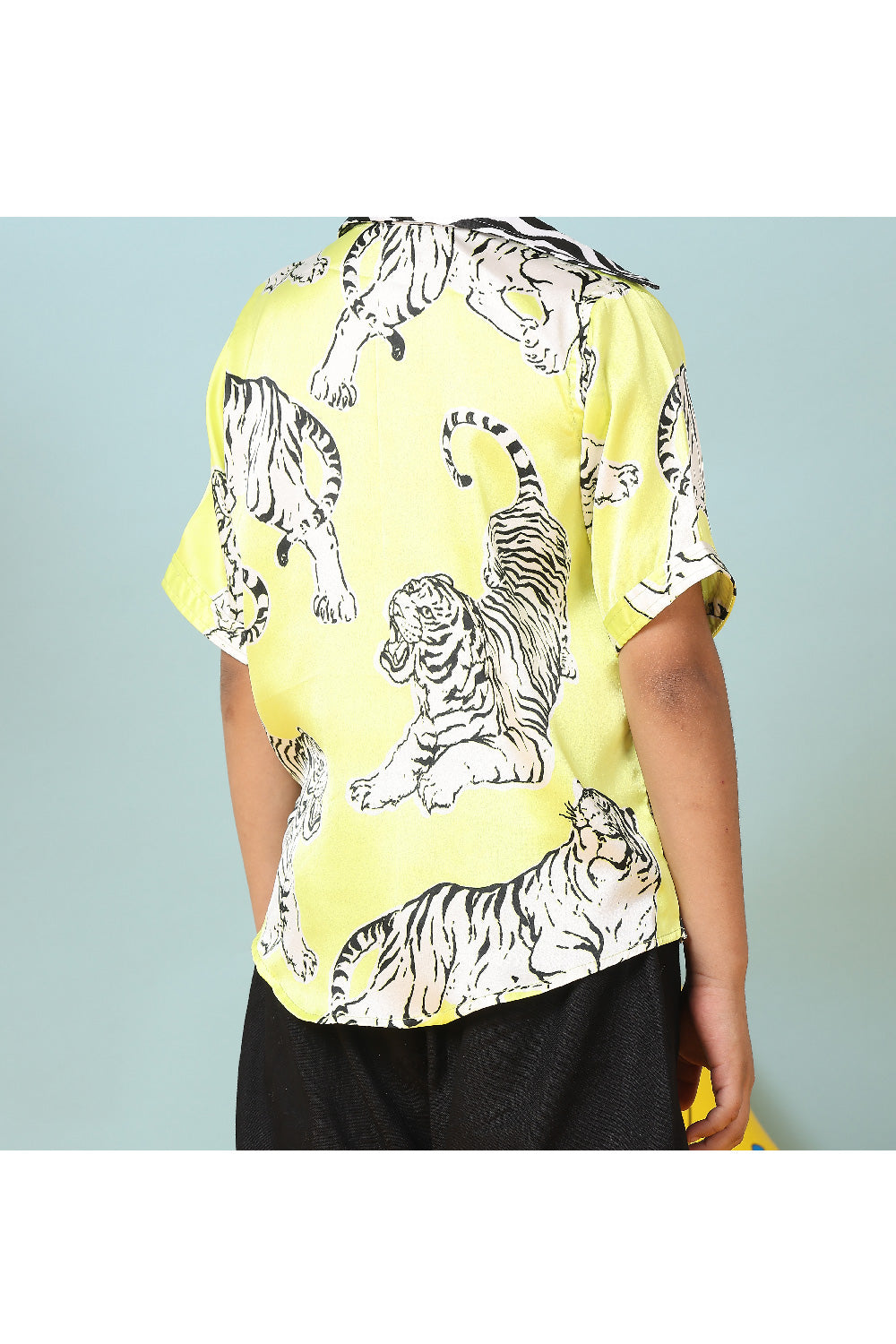 Neon Green Leopard Printed Satin Shirt With Short Set