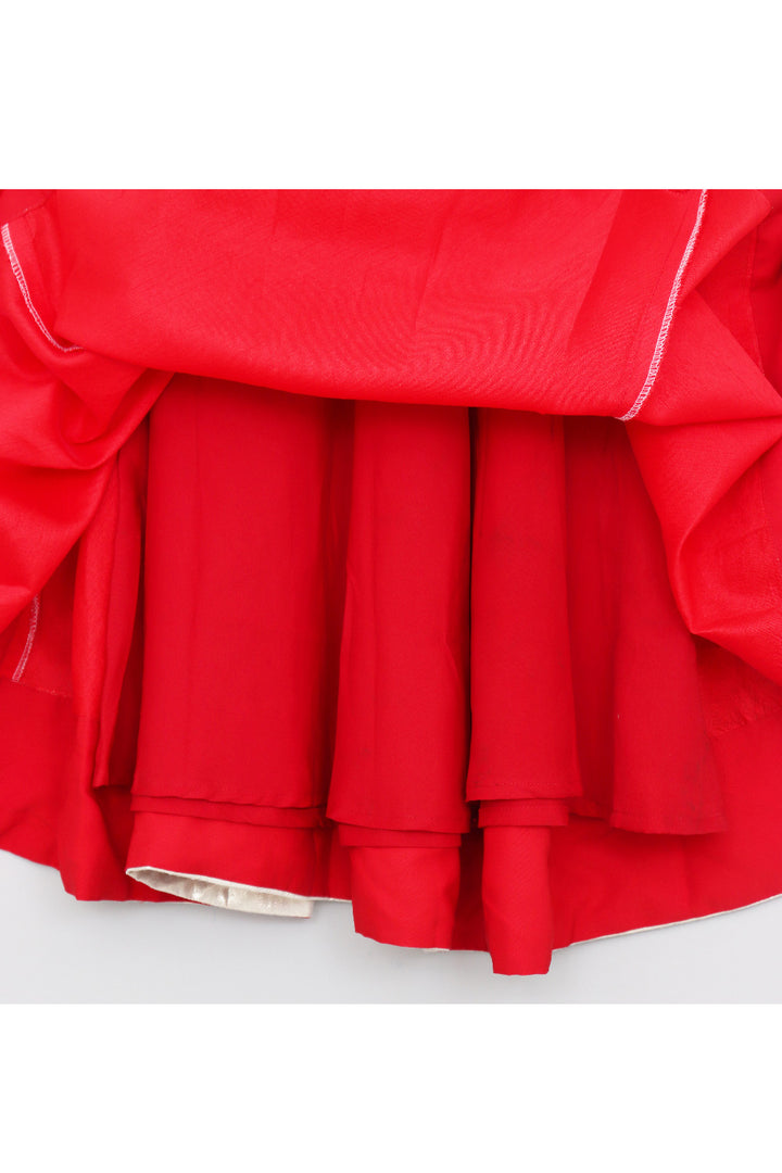 Red Lace And Flower Detailing Sleeveless Top With Lehenga And Set