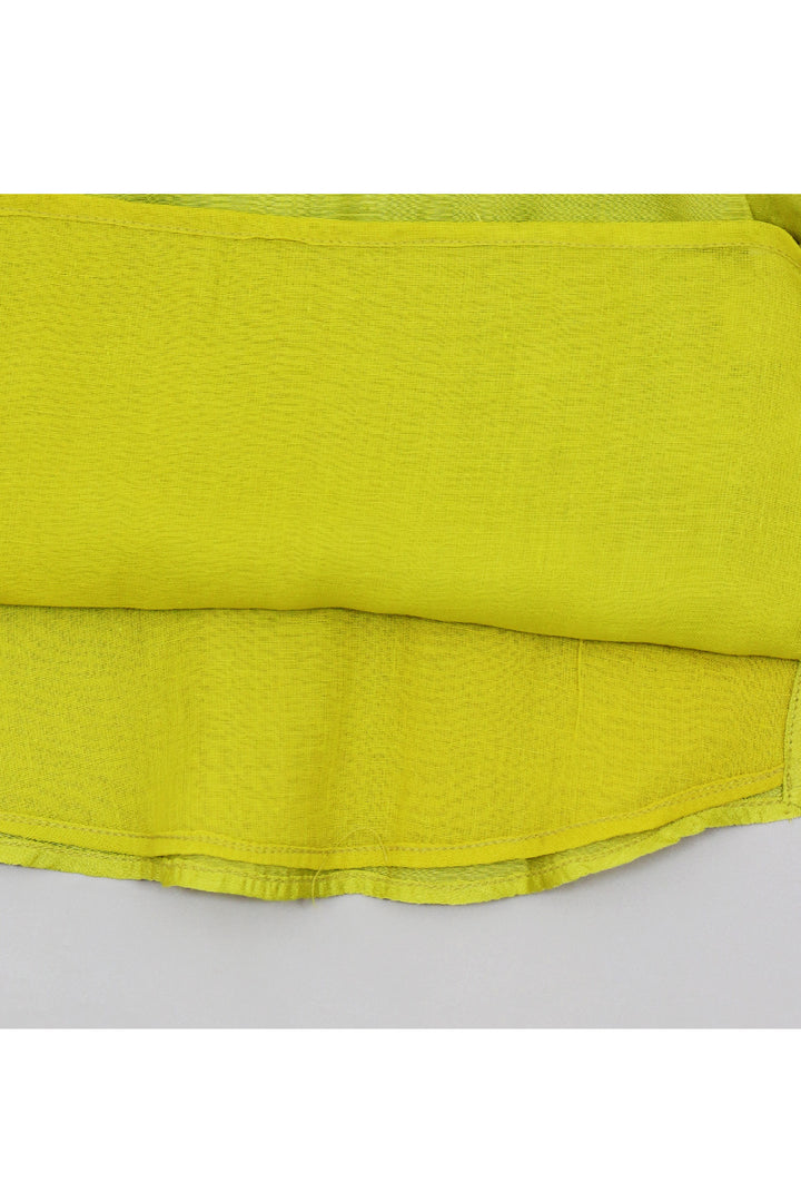 Lime Green Lace Detailing High Low Kurta With Balloon Pant