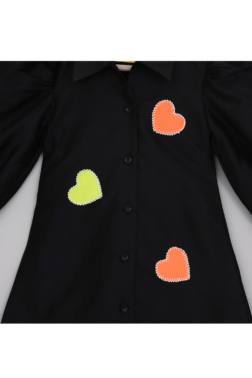 Black Pearl Detailing Hearts Shirt Style Dress