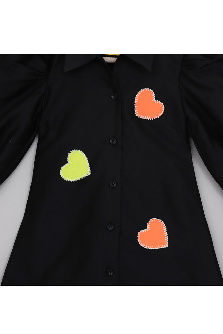 Black Pearl Detailing Hearts Shirt Style Dress