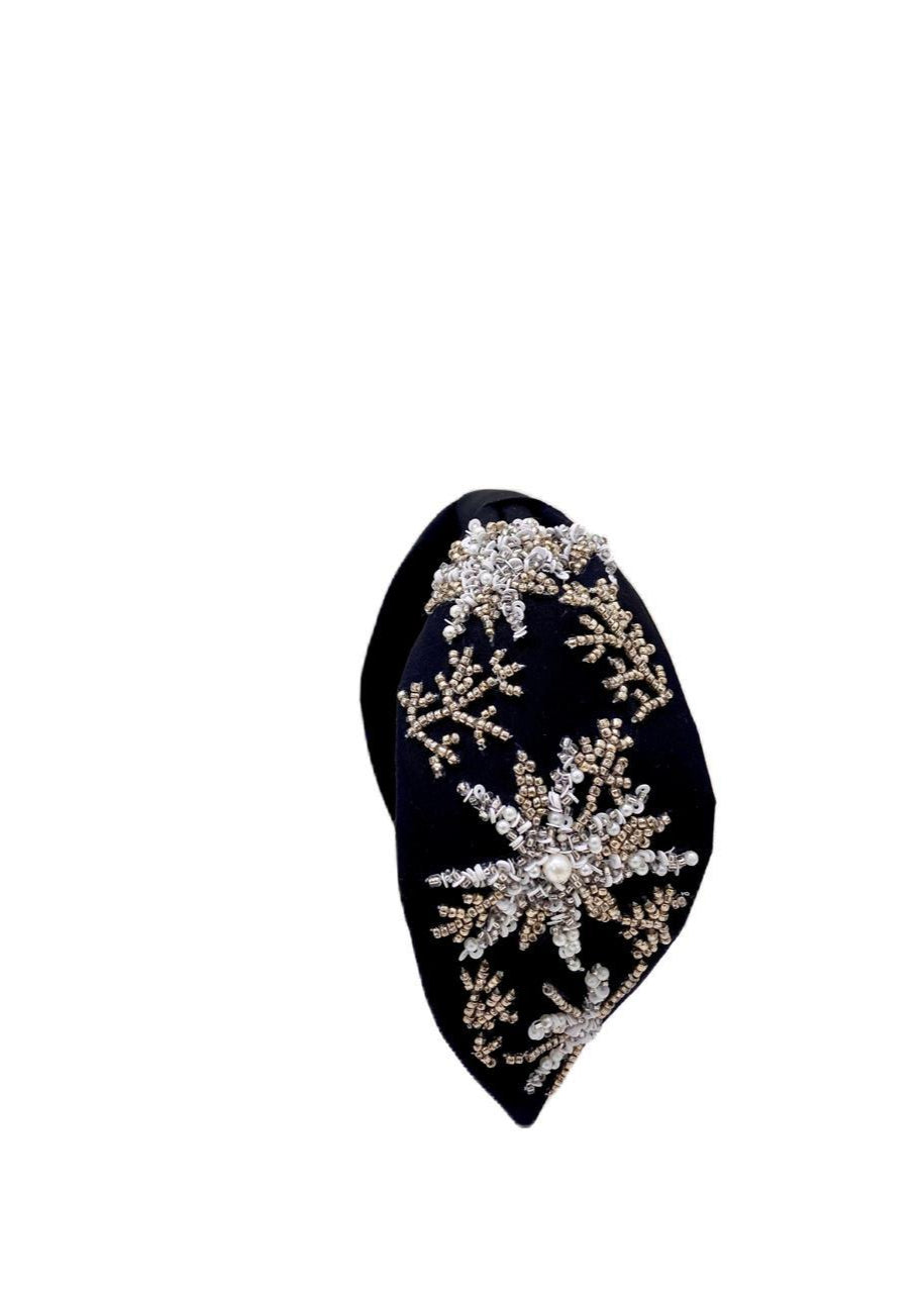 Black Floral Beads Embroidered Hairband