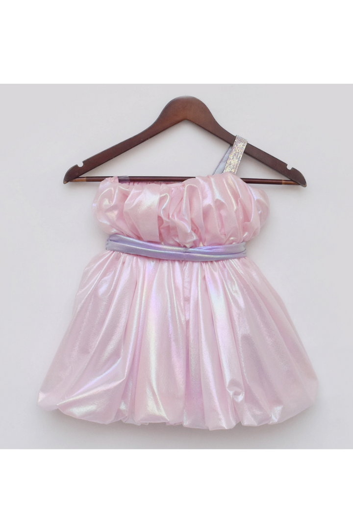 Metallic Shimmer Foil One Shoulder Dress