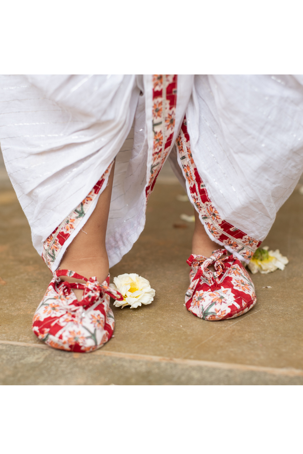 Red Floral Printed Cotton Jamna Set For Boys