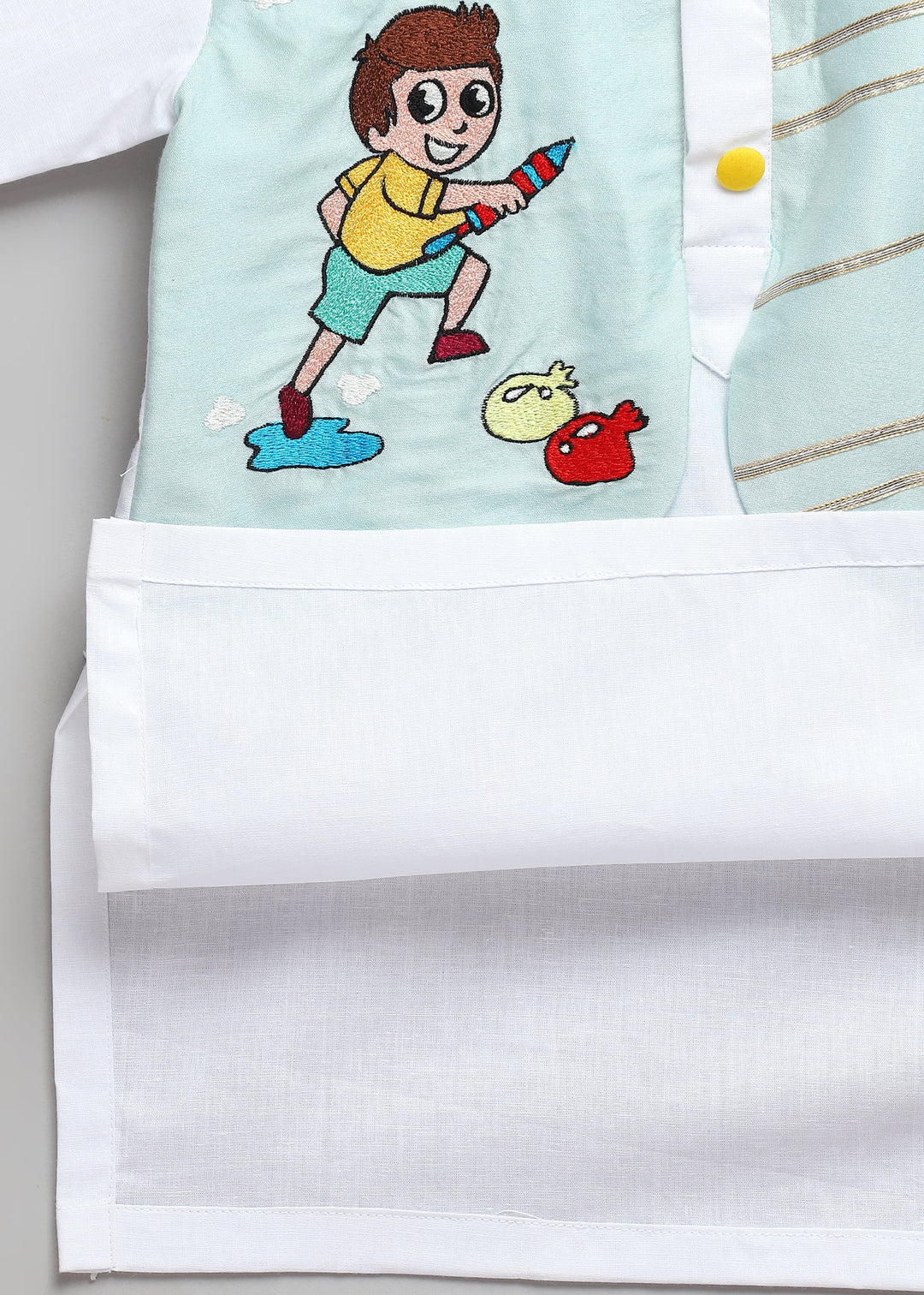 Holi Hai Bhai Embroidered Blue Kurta With Off White Pyjama Set