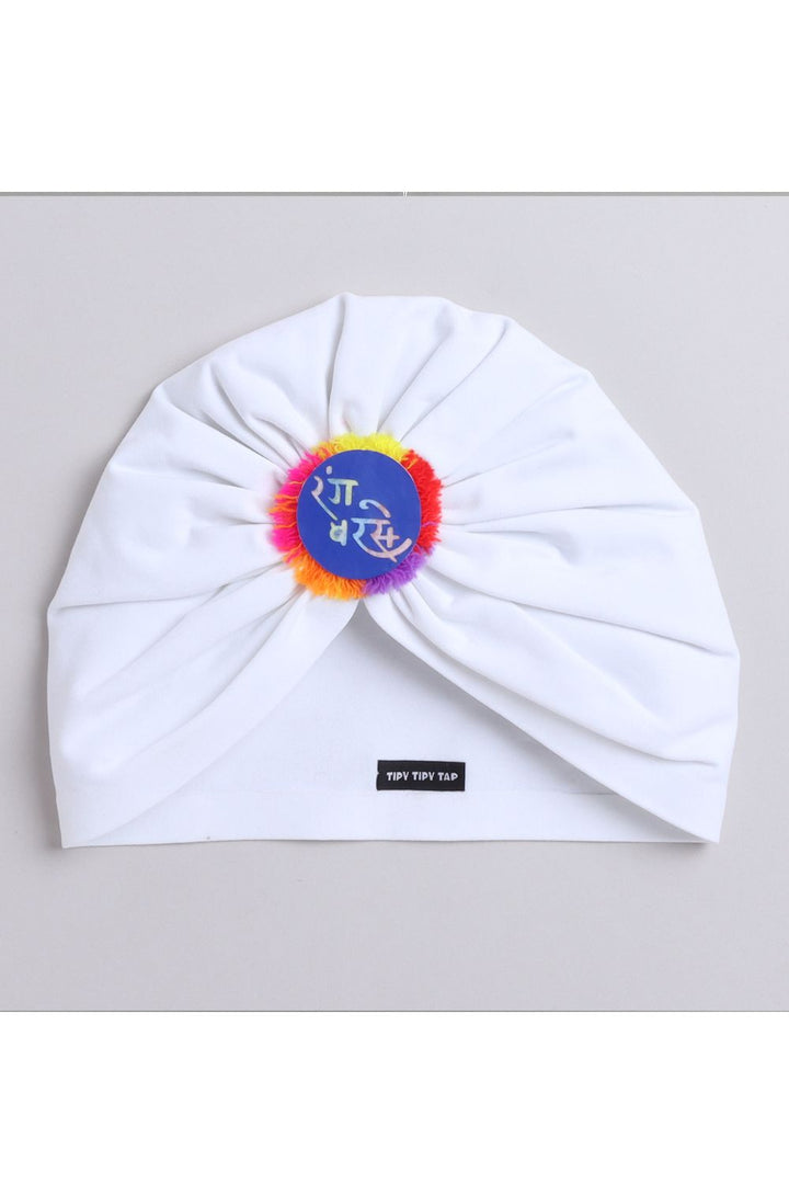 Unisex Cotton Rang Barse Adult Turban Cap- White/Black