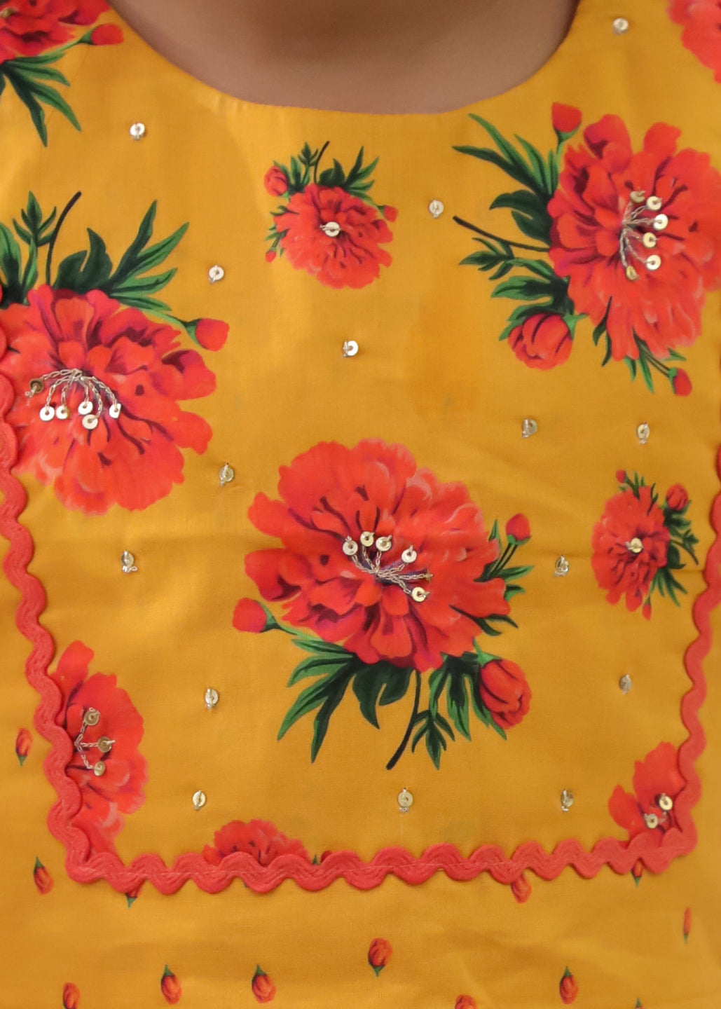 Genda Phool Mustard Floral Printed Crop Top With Dhoti Set