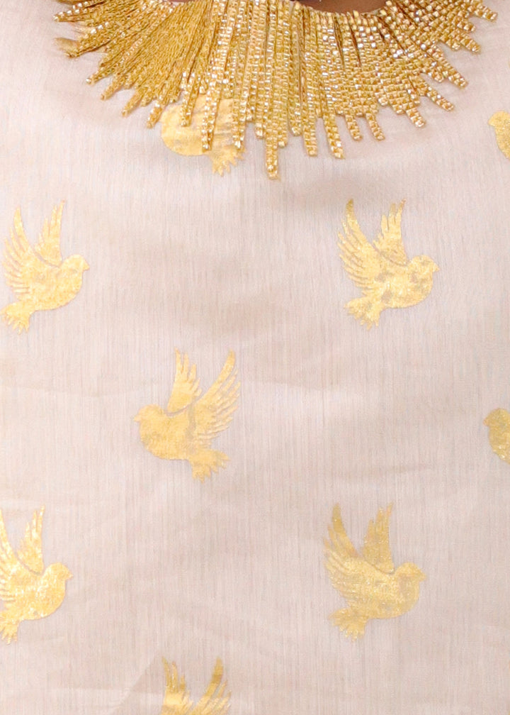 Mishti Off White Bird Printed Kurta With Dhoti Set