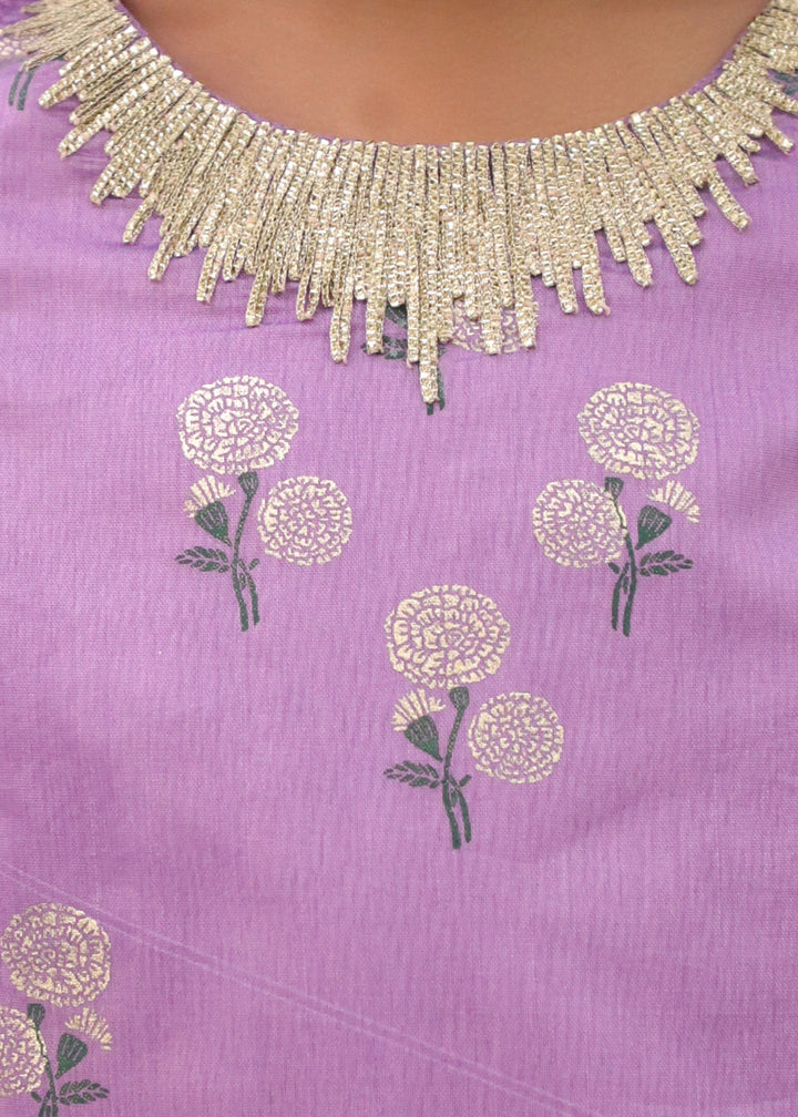 Mishti Purple Floral Printed Kurta Sharara With Dupatta Set