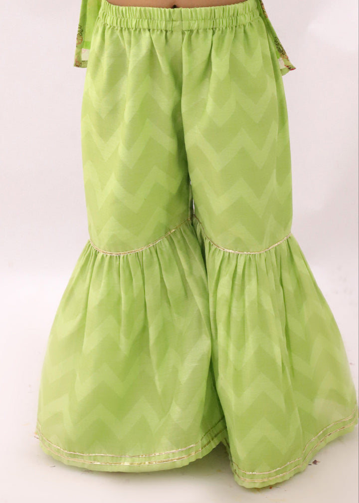 Green Abstract Printed Kurta Sharara With Dupatta Set