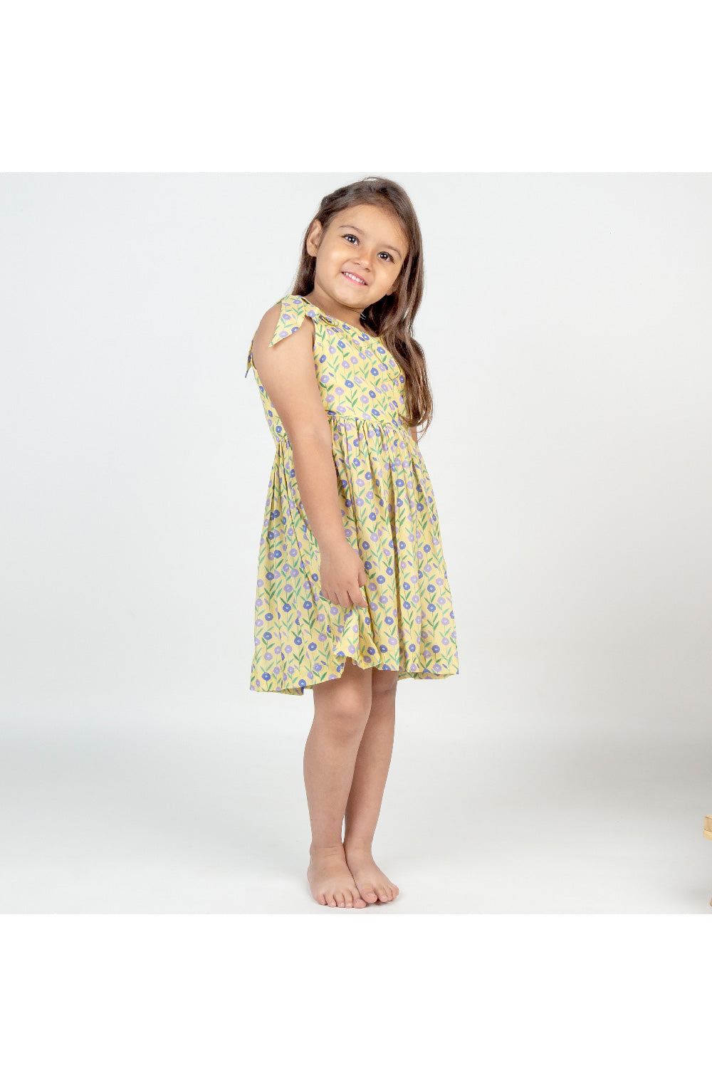 Yellow Peony Printed Muslin Dress