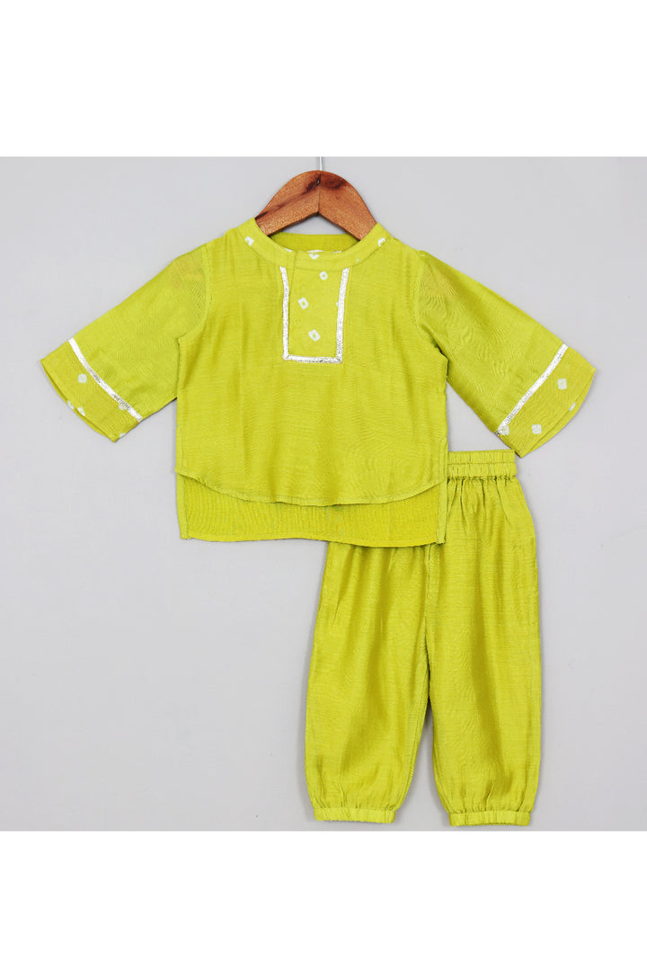 Lime Green Lace Detailing High Low Kurta With Balloon Pant