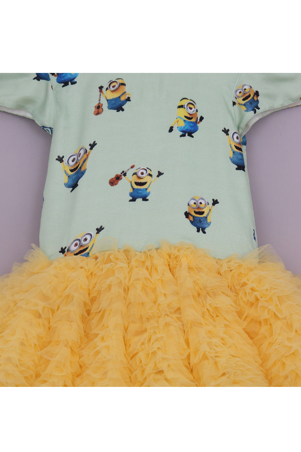 Pastel Green Minions Printed With Yellow Frill Dress